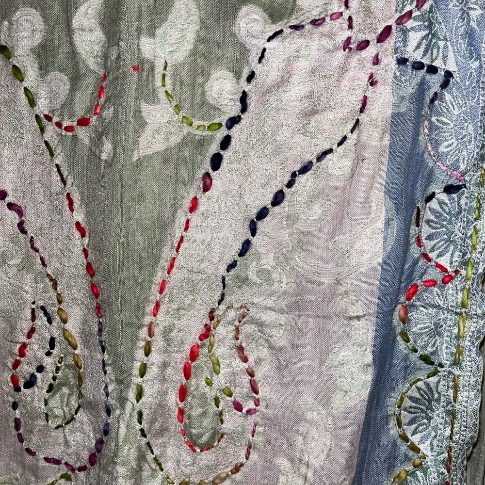 Raj Light Gray Multicolor Patterned Hand Stitched Infinity Scarf -Raj 3 - Picture 4 of 7